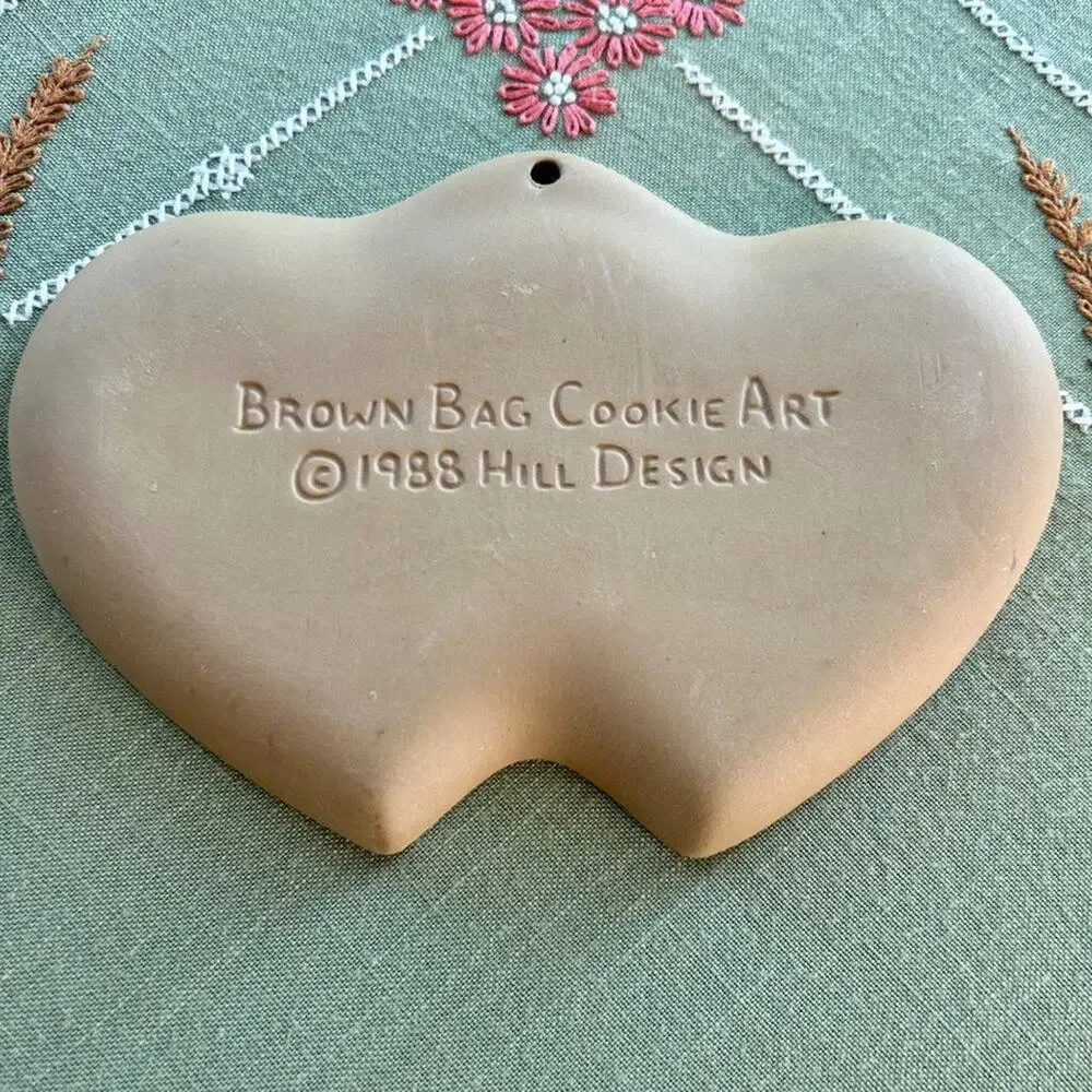 1988 Brown Bag Cookie Art Shortbread Mold Double Heart Shaped Cookie Press
